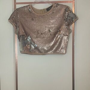 Akira blush/silver crop sequin top
